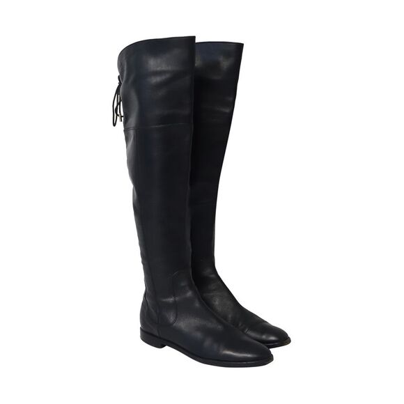Sergio Rossi Back Thigh Lace Knee High Boots in Black  Leather - Picture 3 of 6